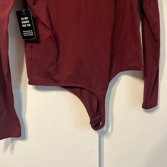 Express Burgundy long sleeve low cut body suit - Picture 4 of 5